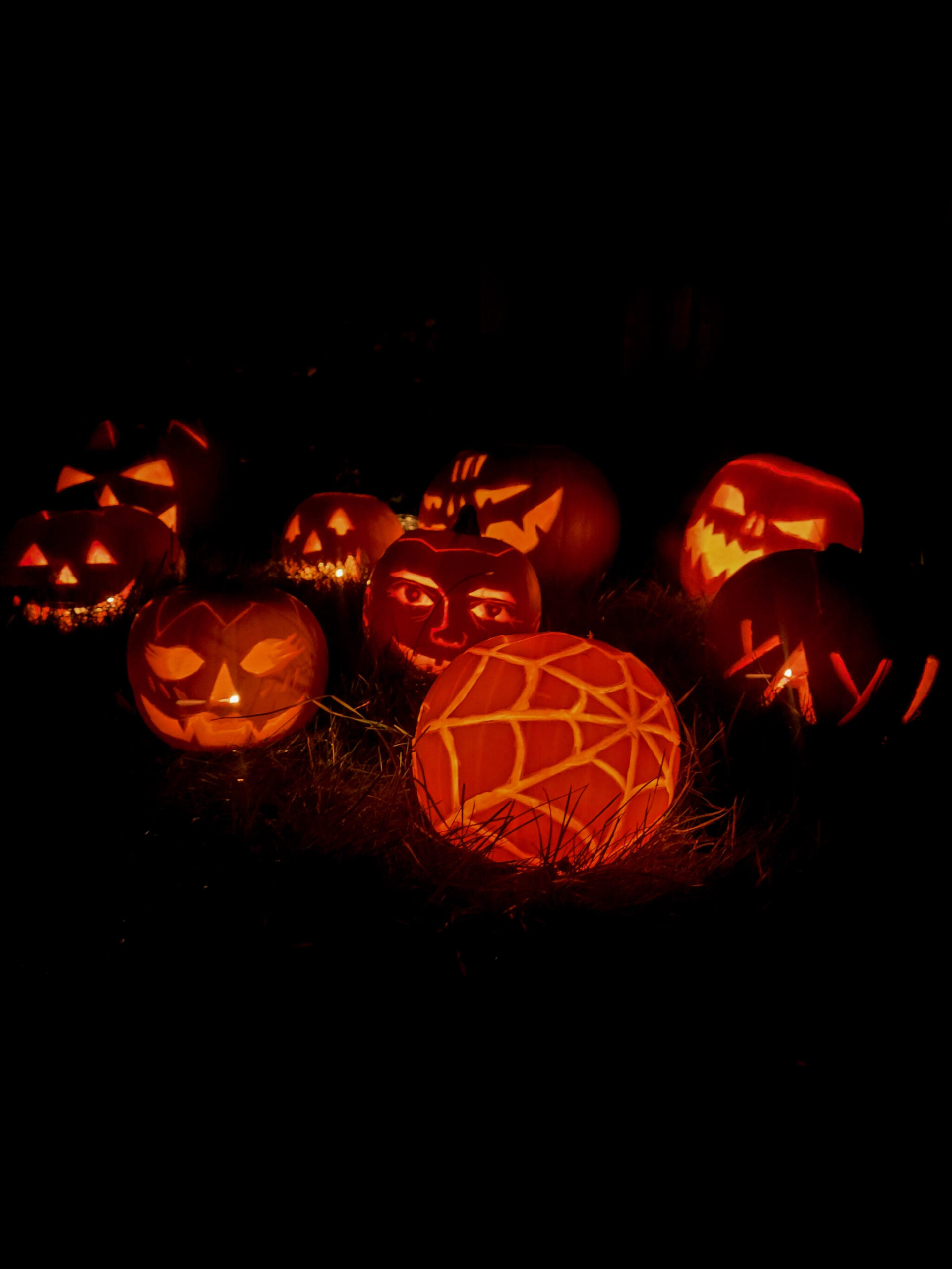 Group of carved pumpkins